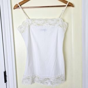 Y2K Lace Trim Cami Romantic Feminine Coquette Soft Girl White Stretch Size Small